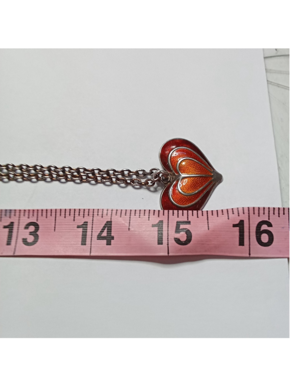 Collectible David-Andersen Red Enamel Heart Necklace in Sterling Silver - Picture 7 of 12